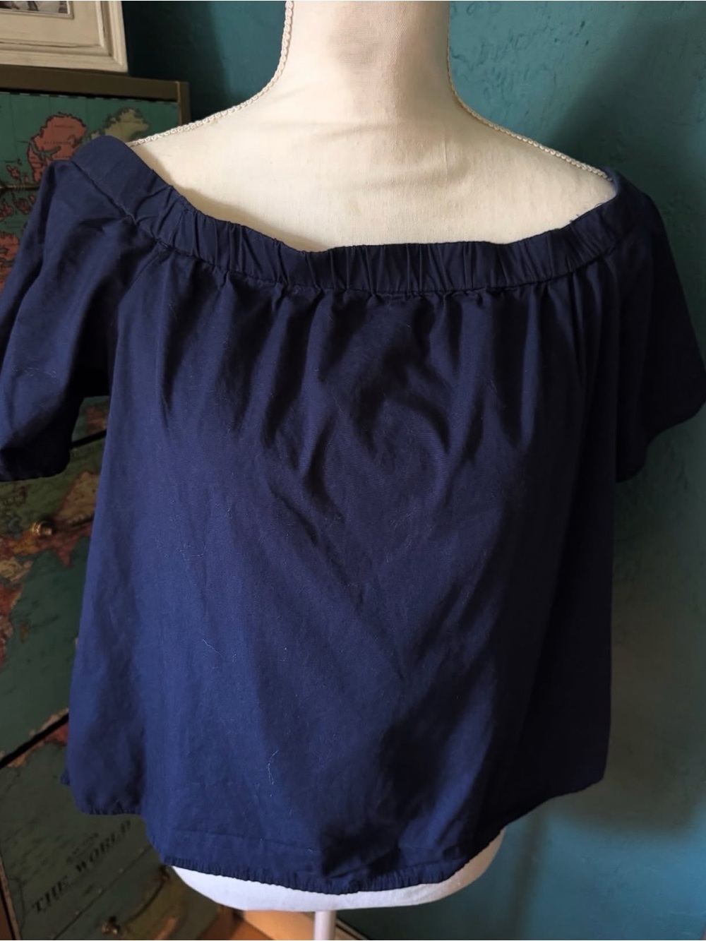 Alya Navy Blue Off-Shoulder Top